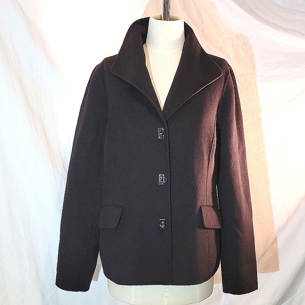 Dana Buchman Black Angora, Wool jacket W/ gun metal closures